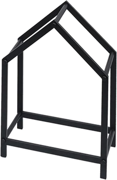 Brandhoutrek Stapelrek - Hout Opslag - Haardhout Opbergen - Decoratief Staal Design - 35x20x46cm - Zwart