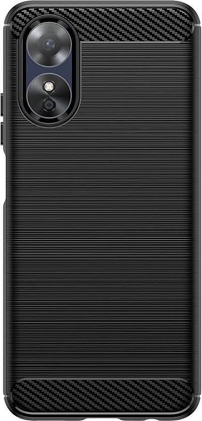MobyDefend Hoesje - Geschikt voor Oppo A17 - TPU Backcover - Geborstelde Metaal & Carbon-Look - Zwart