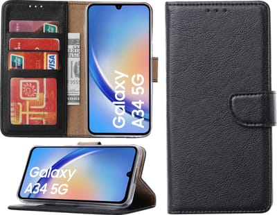 Samsung Galaxy A34 hoesje - Bookcase met pasjeshouder - Zwart