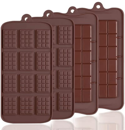 Oneay 4 siliconen chocoladevormen, 12 vakjes + 24 vakjes, afbreekbaar, antiaanbaklaag, bakplaat voor snoep, proteïnerepen en energierepen