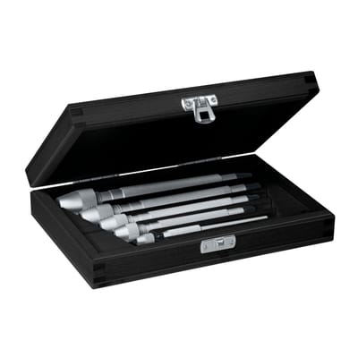 BERGEON 30026-A Penpons assortiment – 4 penponsen met verchroomde handgrepen – 1 penpons met gekartelde handgreep – Geschikt voor horlogemakers – Incl. houten koffer – 4513031