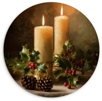 WallCircle® Wandcirkel 120x120 cm - Muurcirkel Kaarslicht - Kerst - Veelkleurig - Muurdecoratie woonkamer - Wanddecoratie slaapkamer - Kamer decoratie accessoires - Ronde schilderijen XXL