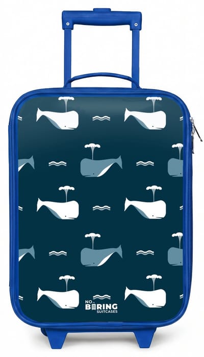 NoBoringSuitcases.com® - Kinderkoffer blauw - Kindertrolley jongen - Walvisweelde - Koffer kind lichtgewicht - Reiskoffer trolley voor kinderen - Koffertje met lichtgevende wieltjes - Rolkoffer