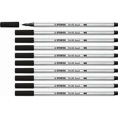 STABILO Pen 68 Brush - Premium Brush Viltstift - Met Flexibele Penseelpunt - Zwart - per stuk