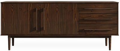 Sideboard TECCA 170 cm met 2 deuren en 3 lades van massief hout - afwerking in notenhout