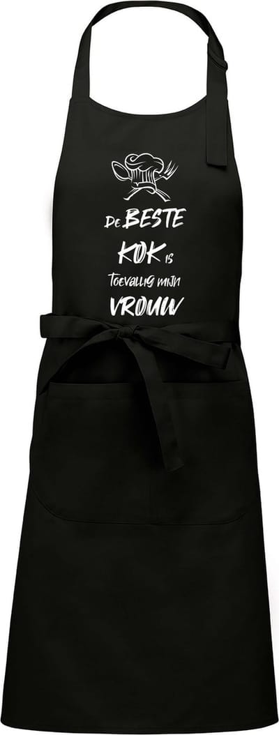 Mijncadeautje - Schort - De beste kok is toevallig mijn - VROUW - Mooie - grappige - leuke Keukenschort - Zwart