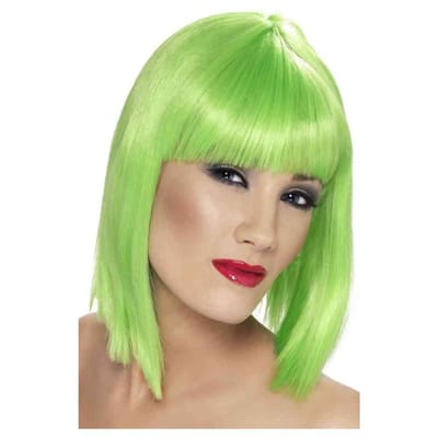 Smiffys Carnaval verkleed damespruik met pony - neon groen - half lang haar - Model