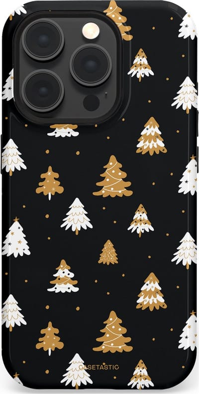 Casetastic hoesje geschikt voor Apple iPhone 15 Pro - MagSafe - Dubbellaagse bescherming - Happy Chistmas Kerstbomen - Fashion Case - Zwart