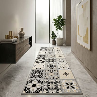 FLOORDIREKT Tapijtloper Dublin - Fijn Lussen Tapijt met Patroon - Loper voor Keuken, Hal & Woonkamer - Antislip & Antistatisch - Keukenloper - 80 x 100 cm
