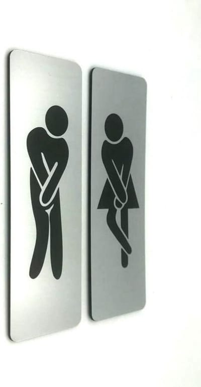 Deurbordje - WC bordje - WC - Toiletbord - Bordje - RVS Look - Pictogram - Heren Dames Hoge Nood - Vrouw - Man - Set van 2 - incl. 3M-tape plakstrip - 150 mm x 50 mm x 1,6 mm - 5 Jaar Garantie