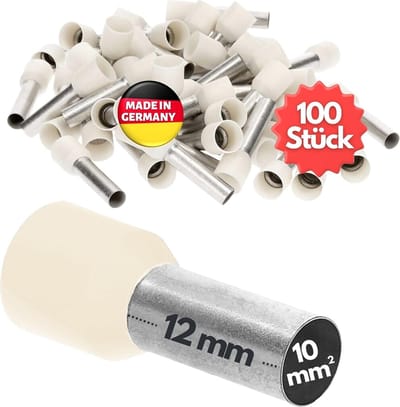 100 stuks Kalitec AE1012EB adereindhulzen geïsoleerd 10,0 mm² 12 mm lang ivoor I Made in Germany I Industriële kwaliteit