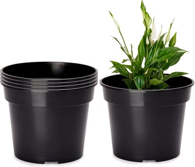 Garronda Plantenpot Bloempot - Kunststof - Rond - Plantenbak – Zwart - 5 Stuk - Zwart, 20cm H=16.3cm - GD-NIC-SBX90