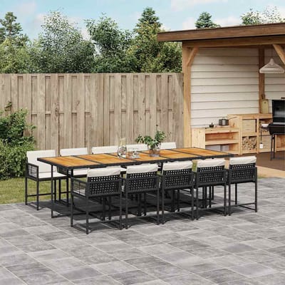 vidaXL - 11-delige - Tuinset - met - kussens - poly - rattan - zwart