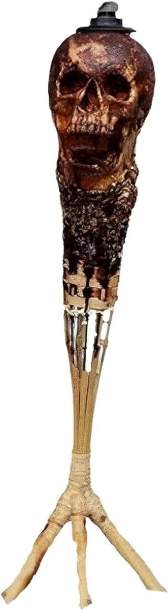 Schedel Tiki Fakkel - Schedelfakkel Buiten - Terras Verlichting - Uniek Schedelontwerp - 30x10cm - Schedel