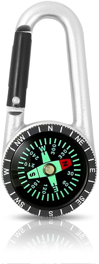 Kompas Sleutelhanger Mini Karabijnhaak - Draagbare Sleutelhouder met Rits - Outdoor Wandelen Kamperen Navigatie Accessoire - Zilver