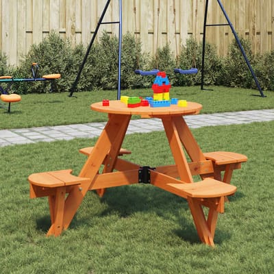 vidaXL Picknicktafel voor 4 kinderen met parasolgat rond vurenhout