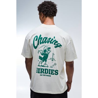 Active Chasing Birdies Golf Oversized T-shirt Met Verlengde Hals | Ecru | Size Small