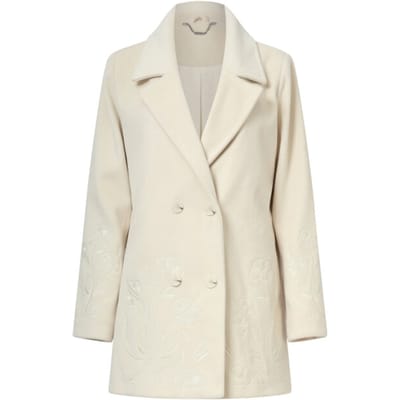 Smashed Lemon Korte double breasted jas met bloemenborduursel in off-white |