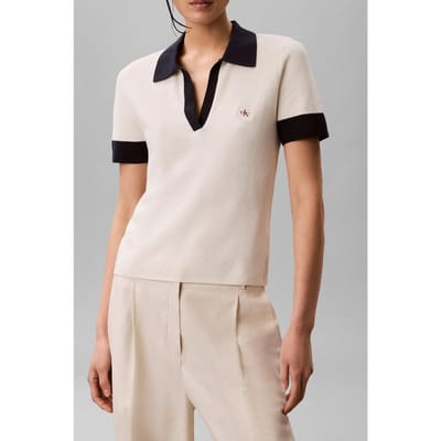 Calvin Klein Woven Label Short Sleeve Polo Tofu Taglia: XS | Polo Outlet | Donna