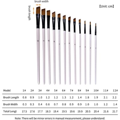 12 pièces Pinceaux Filbert Pinceaux Set Pinceaux en Poils de Nylon Set pour Peinture Acrylique Huile Aquarelle Artiste 12PCS Angular Brushes