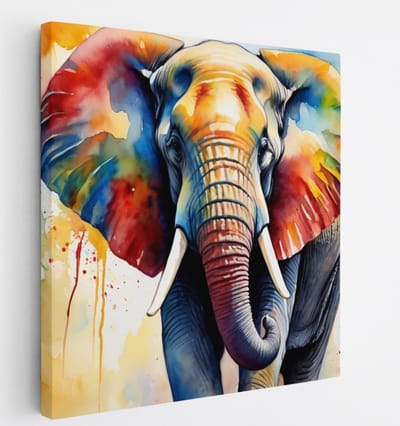 Saammp Canvas Schilderij - Olifant - Kleurrijk - Natuur - Dieren - 20x20 - Foto op canvas - Wanddecoratie - Muurdecoratie Woonkamer - Slaapkamer decoratie - Canvas Print