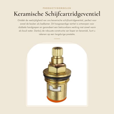 Dailygoods- Schijfcartridgeventiel 20 Tanden - Keramisch/Koper - Vervangend Kraanventiel - Geschikt voor Keuken/Badkamer - Rood/Blauw Rubber - Voor Warm/Koud Water