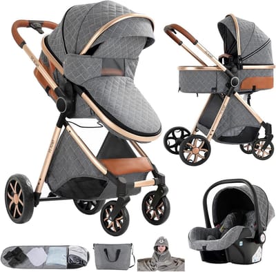 Baby Kinderwagen - 3-in-1 Reiswieg - Comfortabel Onderweg - Hoog Zicht Ontwerp - 83 x 62 x 106 cm - Grijs