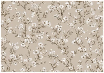 WALLARENA - Behang 150x105 cm - Fotobehang - Vliesbehang - beige abstracte bloemen - voor slaapkamer en woonkamer - halfmatte afwerking - beige