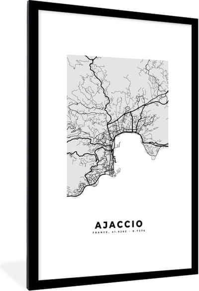 Fotolijst incl. Poster - Frankrijk - Plattegrond - Kaart - Ajaccio - Stadskaart - 80x120 cm - Posterlijst
