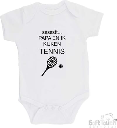 100% katoenen Romper "ssssstt... Papa en ik kijken tennis" Unisex Katoen Wit/zwart 62/68