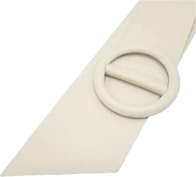 Beige Brede Leren Riem Ronde Gesp - Taille Riem - Leer Leder - Brede Dames Riemen Ceinturen - Beige
