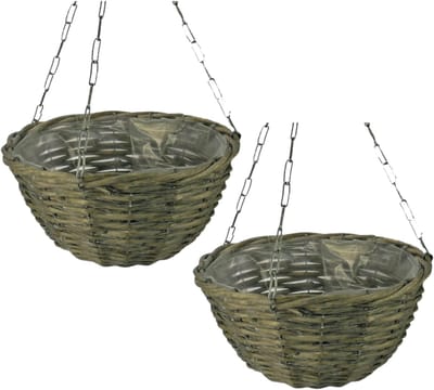 Vd Leeden Hangmand - 2x - D30 x H15 cm - gevlochten wilg - hangende plantenbak met ketting – bloempot – Handgevlochten in Indonesië