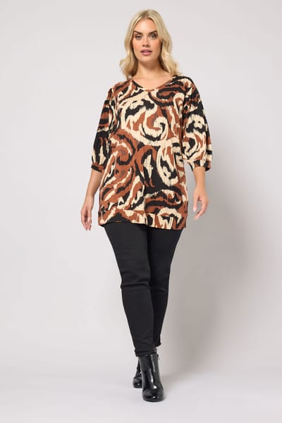Yours Zwarte Abstracte Top Met Ballonmouwen Size 48