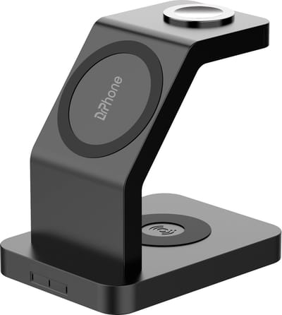 DrPhone QW5 – 3-in-1 Magnetisch Draadloos Laadstation 15W – Compatibel met MagSafe, iPhone, Apple Watch en AirPods – Zwart