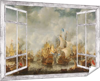 Gards Tuinposter Doorkijk Slag bij Terheide - Jan Abrahamsz. Beerstraten - 180x120 cm - Tuindoek - Tuindecoratie - Wanddecoratie buiten - Tuinschilderij