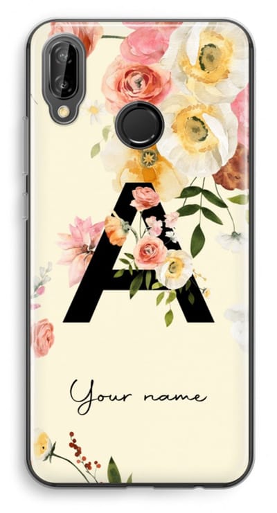 Gepersonaliseerd - Case Company® - Hoesje geschikt voor Huawei P20 Lite hoesje - Flirty Flowers Monogram - Soft Cover Telefoonhoesje - Bescherming aan alle Kanten en Schermrand