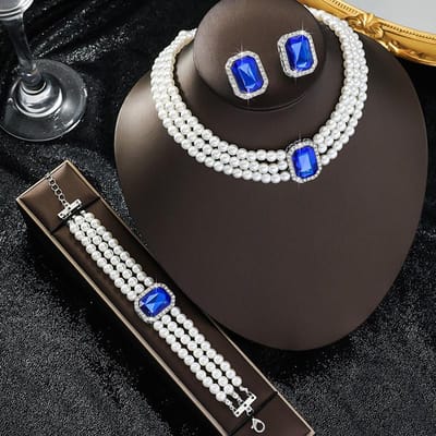 Luxe imitatie parel kristal Choker ketting Set voor Vrouwen Mode Armband Oorbellen Sieraden Set voor Bruiloft Bruids Sets black