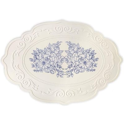 Siliconen Gesneden Eetmat Retro Patroon Tafelmat Bloemen Placemat voor Eettafel Keuken Koffiepad Tafelgerei Matten Waterdicht 43x30 cm ivoor