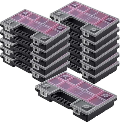 KADAX Organizer, gereedschapskist van kunststof, magazijn voor kleine onderdelen met transparant deksel, magazijn voor kleine onderdelen in verschillende maten, assortimentsdoos (28 x 18 cm, 12 stuks)
