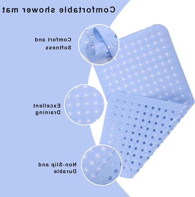 Antislip Badmat 40 x 88 cm met Afvoergaatjes en Zuignappen - Schimmelbestendige Badkamer Mat voor Binnengebruik, Blauw