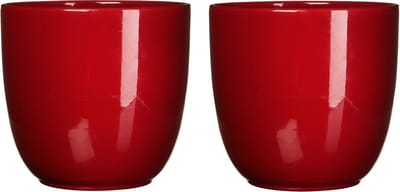 Mica Decorations Plantenpot - 2x stuks - rood - glans - keramiek - D22,5 x H20 cm - bloempot