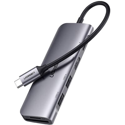 Ugreen CM195 - 6-in-1 USB-C HUB Adapter - HDMI - USB-A 3.0 - USB-C PD - SD/TF Lezer - Grijs