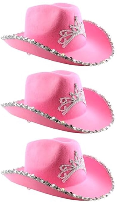 Dames Roze Cowboy Hoed met Tiara voor Feest
