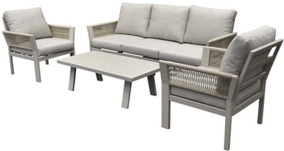 Saigon stoel bank loungeset 4 delig latte zand aluminium