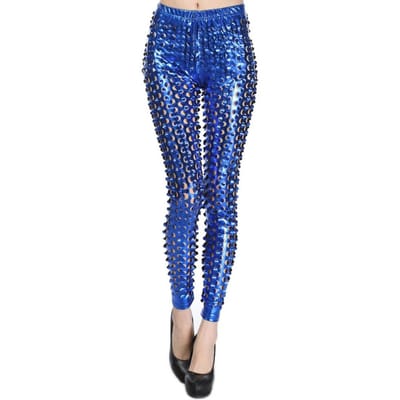Dames Skinny Broek Holle Visschub Glanzend Metallic Effen Kleur Elastische Taille Dames Rekband Podium Performance Broek Disco One Size