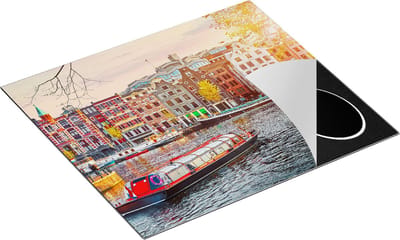 Chefcare Inductie Beschermer Amsterdamse Huisjes vanaf de Grachten - 60x50 cm - Afdekplaat Inductie - Kookplaat Beschermer - Inductie Mat