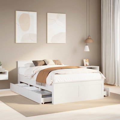 vidaXL - Bedframe - zonder - matras - met - hoofdbord - grenenhout - wit - 135x190 - cm