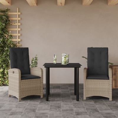 vidaXL - 3-delige - Tuinset - met - kussens - poly - rattan - lichtgrijs