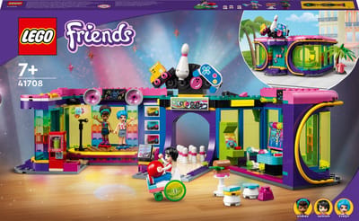 LEGO® Friends Rolschaatsdisco speelhal 41708 bouwset voor kinderen vanaf 7 jaar die van rolschaatsen, bowlen en leuke activiteiten met vrienden houden; inclusief 3 arcadespellen (642 onderdelen)