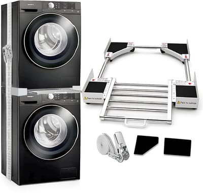Wasmachine Stapelkit - Droger Stapelrek - Verstelbaar Wasmachine Verbindingsframe - Wit - Geschikt Voor 24 Tot 29 Inch Wasmachine En Droger